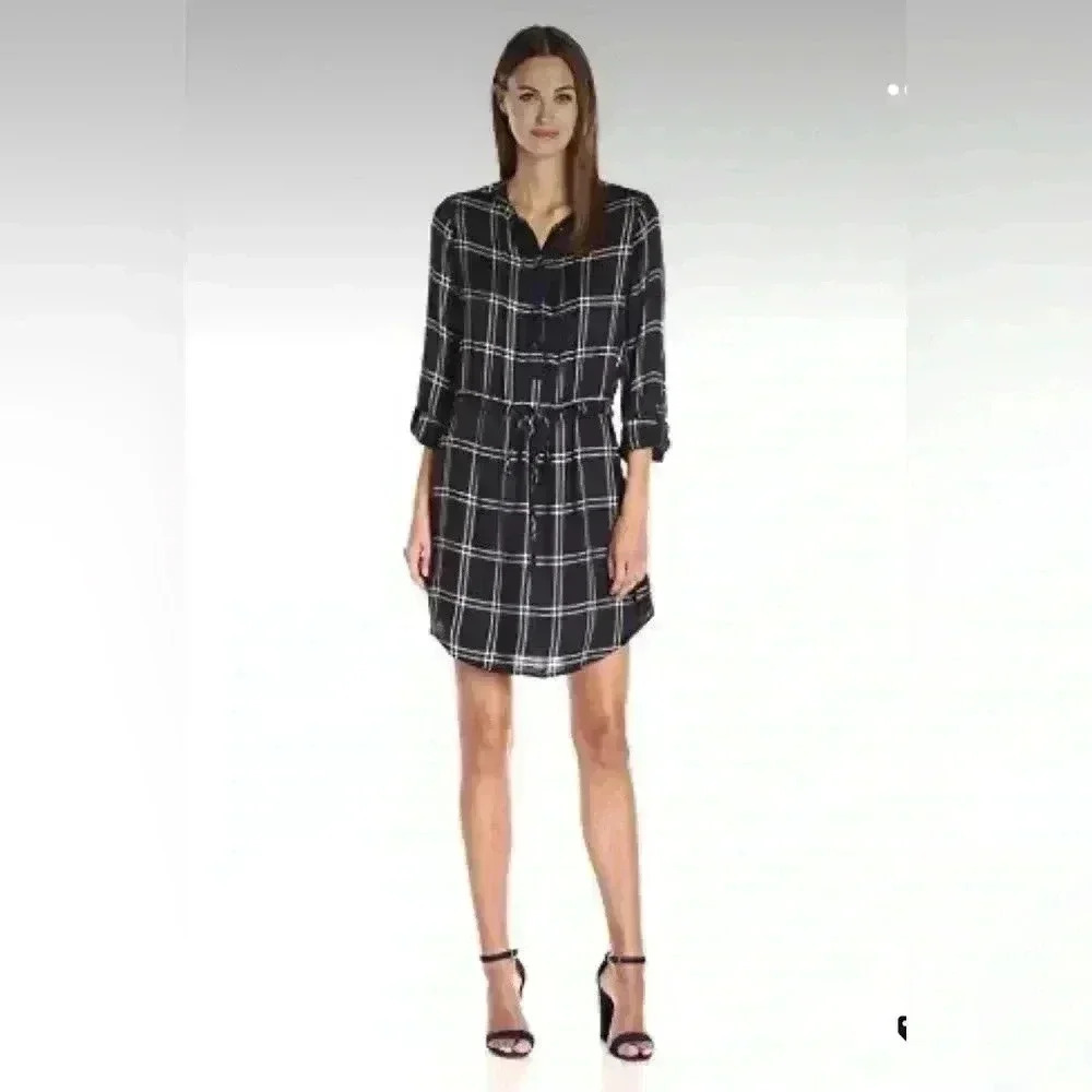 Lucky Brand Blue & White Window Pane Plaid Long Sleeve, Girlfriend Dress.